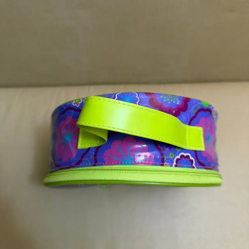 Vintage Polly Pocket Carrying Case Purple Lime Green Round Storage Bag 2000s